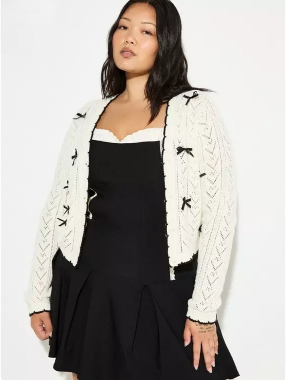 Torrid LoveSick Dainty Bow Knit Pointelle Cardigan Size 00